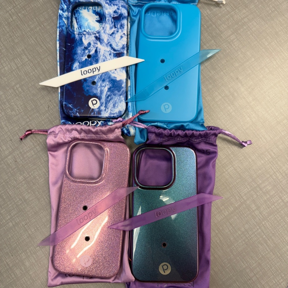 14 pro bundle - Loopy Case Set - Marble Blue, Glitter Pink, Iridescent Purple